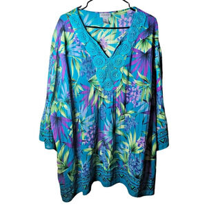 Catherines Blouse Womens 4x Plus Size Floral Flowy Long Sleeve Dressy Work